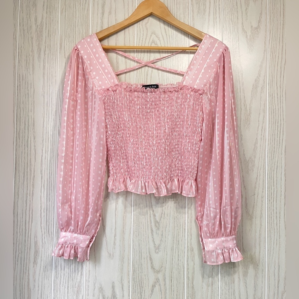 Strut & Bolt Pink Polka Dot Blouse Size M LNC